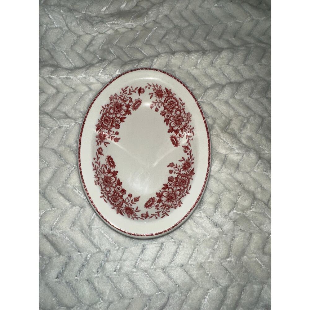 Vintage Carr China Dayton Red Floral Oval Dish /Platter 8 x 6